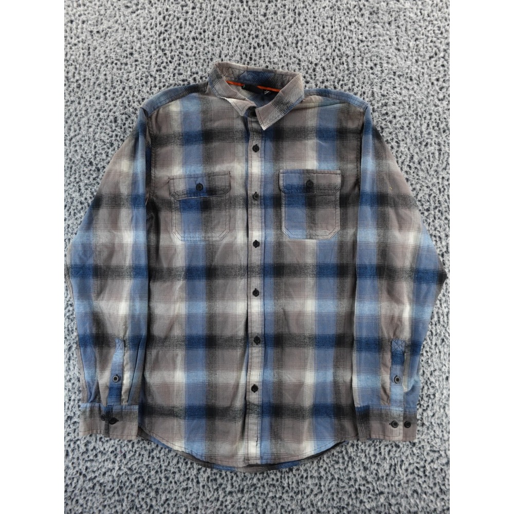 BURNSIDE Mens Large Plaid Flannel Shirt Blue Grey White Casual Outdoor Workwear